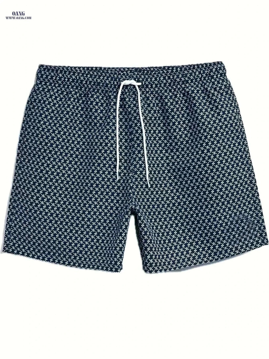 Men’s Quick-Dry Geometric Swim Trunks - Lightweight Summer Beach Shorts   OAXG Navy Blue / S