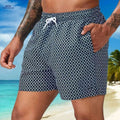 Men’s Quick-Dry Geometric Swim Trunks - Lightweight Summer Beach Shorts   OAXG Navy Blue / S