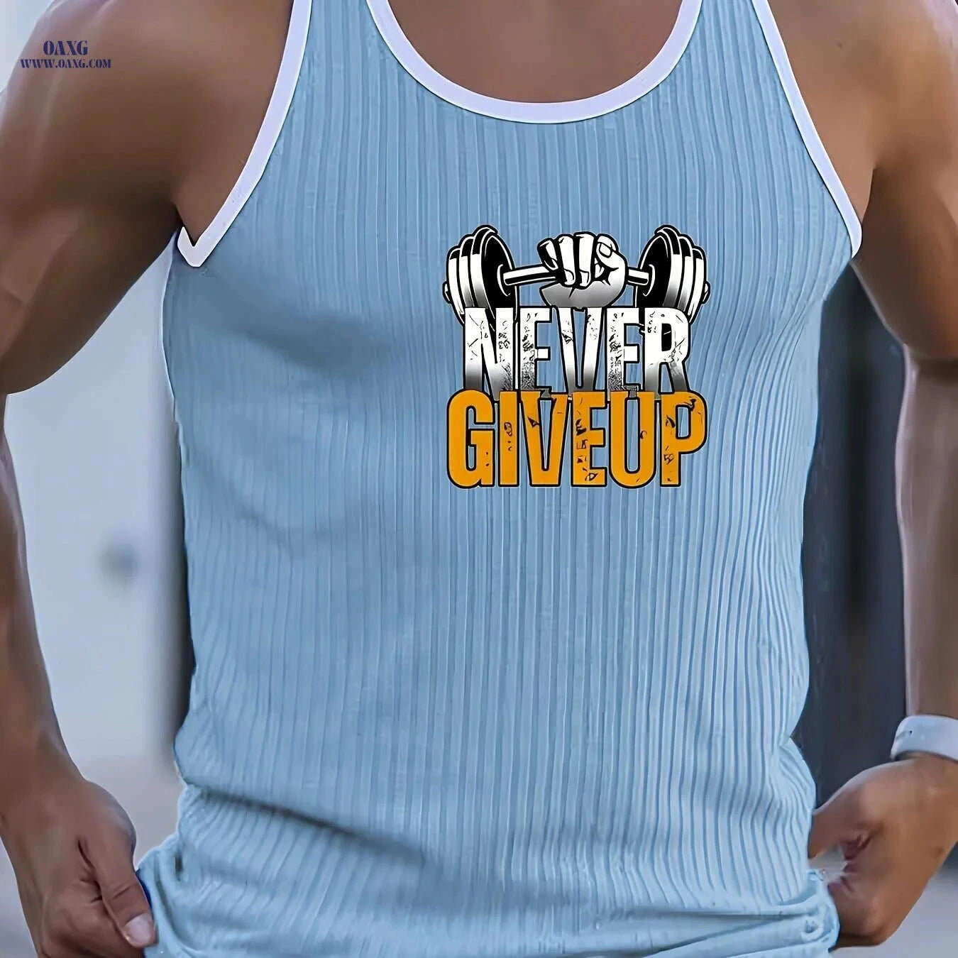 Men's Quick-Dry Gym Shirt - NEVER GIVE UP Compression Tee, Red   OAXG 