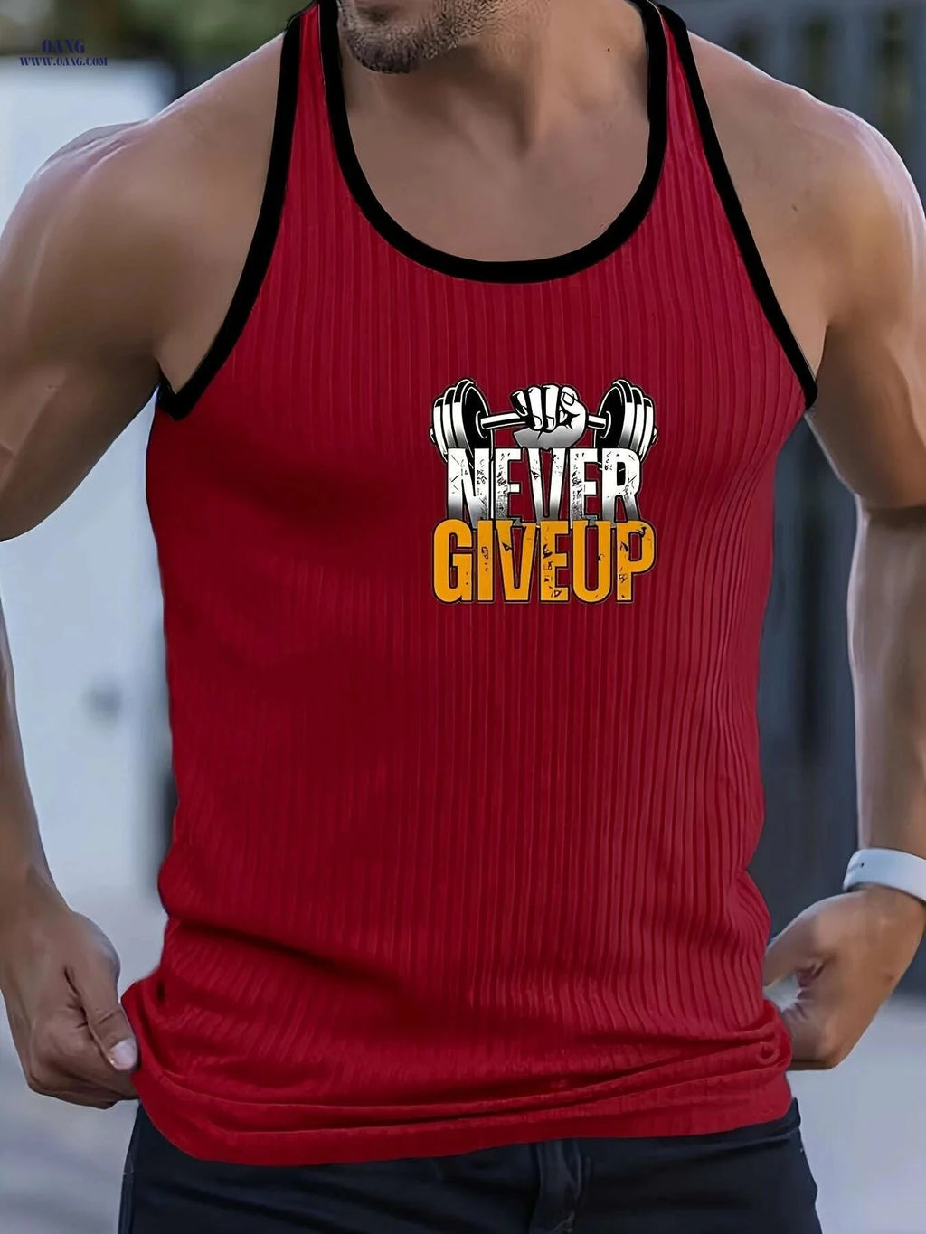 Men's Quick-Dry Gym Shirt - NEVER GIVE UP Compression Tee, Red   OAXG Black / S