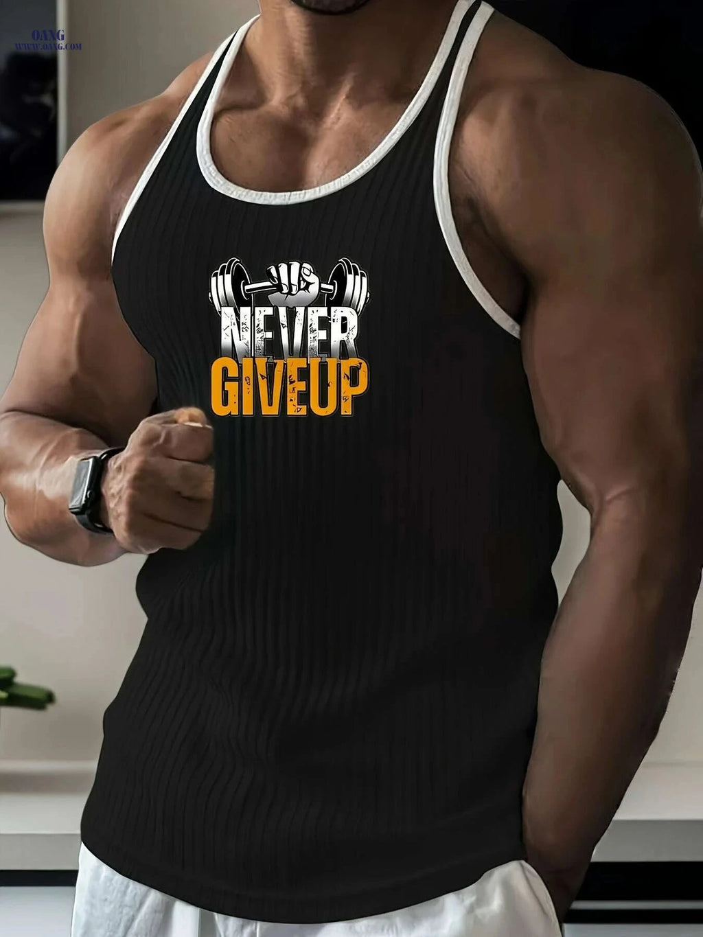 Men's Quick-Dry Gym Shirt - NEVER GIVE UP Compression Tee, Red   OAXG Black / S