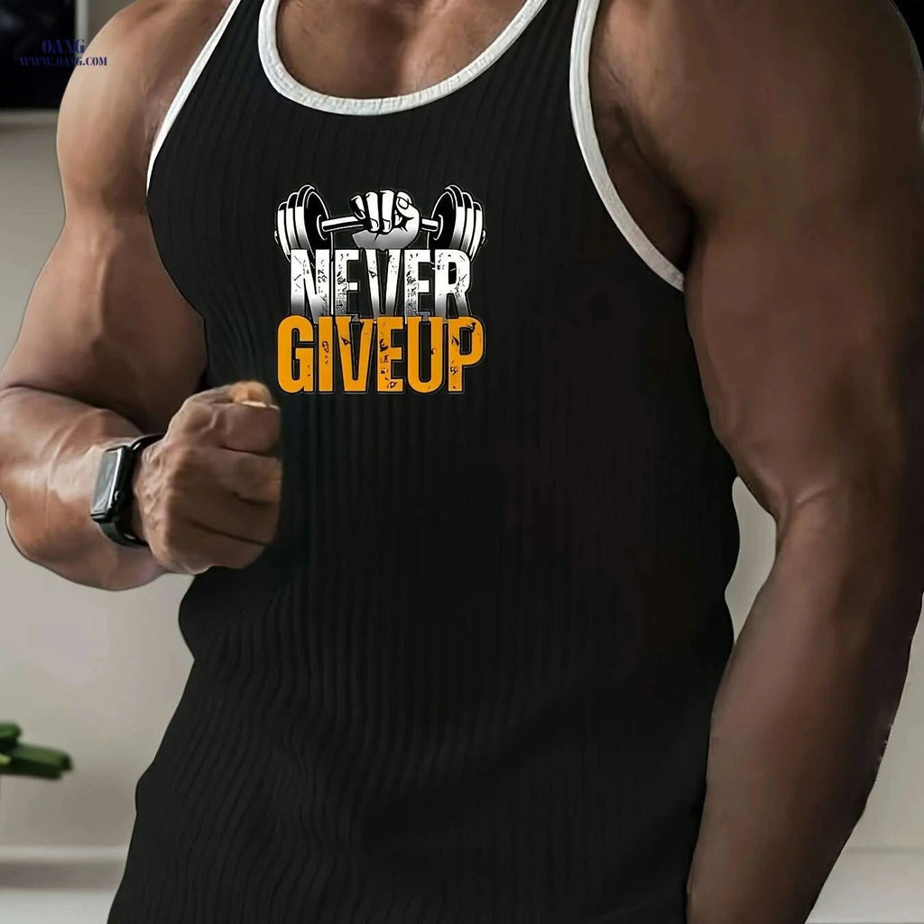 Men's Quick-Dry Gym Shirt - NEVER GIVE UP Compression Tee, Red   OAXG Black / S