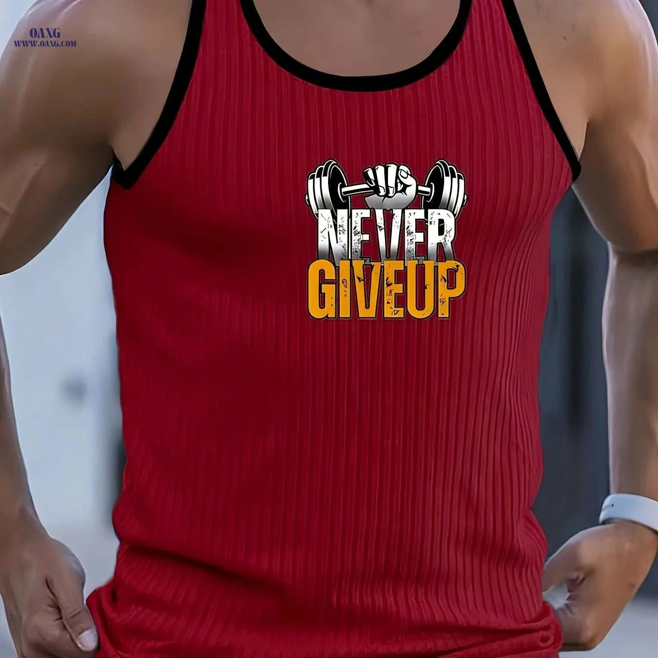 Men's Quick-Dry Gym Shirt - NEVER GIVE UP Compression Tee, Red   OAXG Black / S