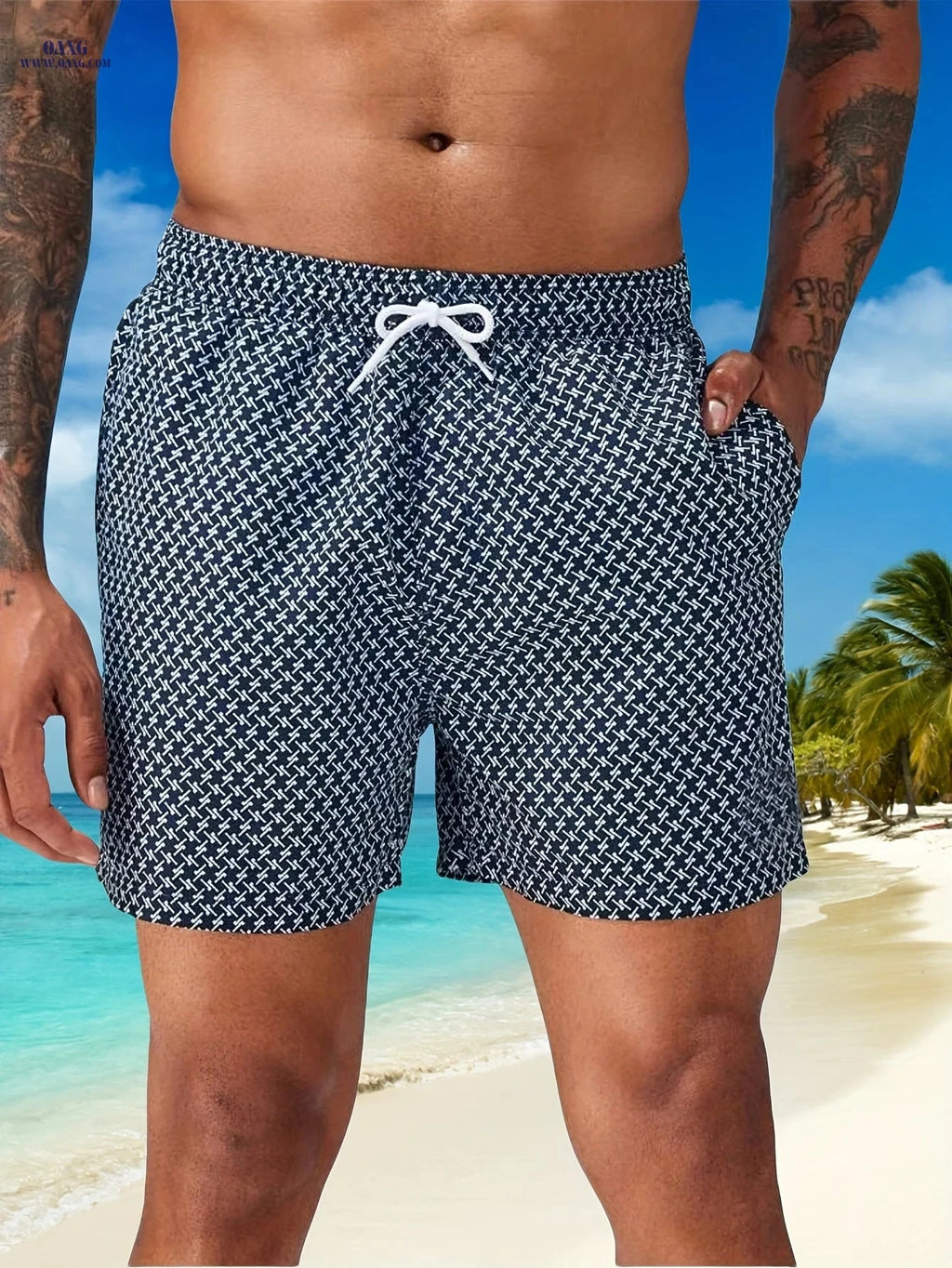 Men's Quick-Dry Hawaiian Beach Shorts - Lightweight Retro Swim Trunks   OAXG 