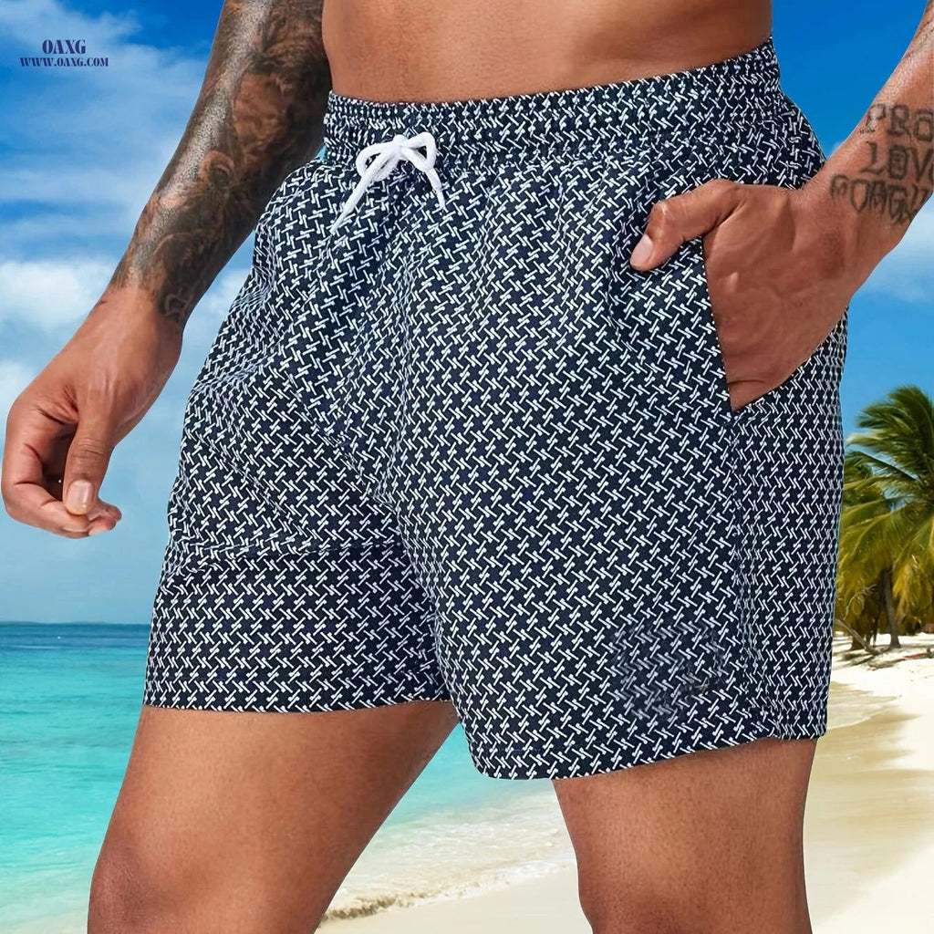 Men's Quick-Dry Hawaiian Beach Shorts - Lightweight Retro Swim Trunks   OAXG Navy Blue / FR S