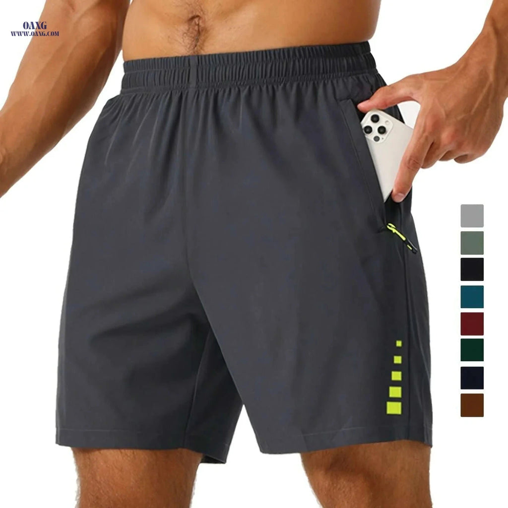 Men's Quick-Dry Running Fitness Shorts - Loose Fit, Stretchy Polyester   OAXG 