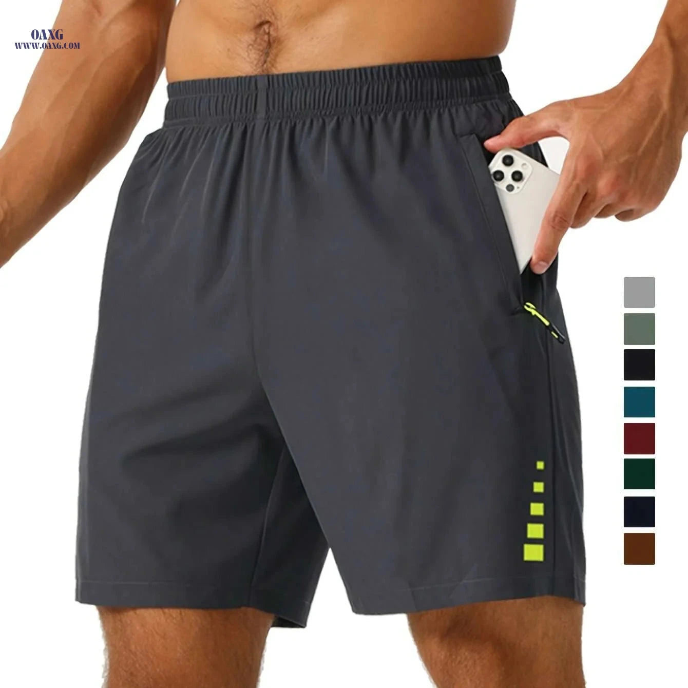 Men's Quick-Dry Running Fitness Shorts - Loose Fit, Stretchy Polyester   OAXG 