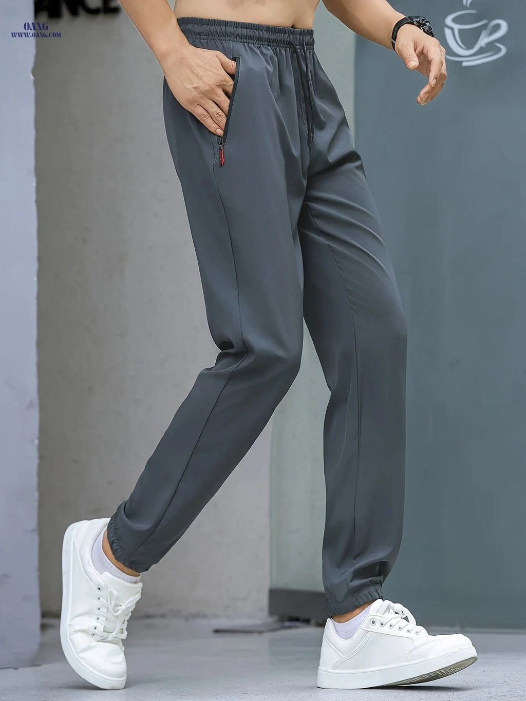 Men’s Quick-Dry Sports Pants - Lightweight Breathable Tapered Joggers   OAXG Grey / FR XS