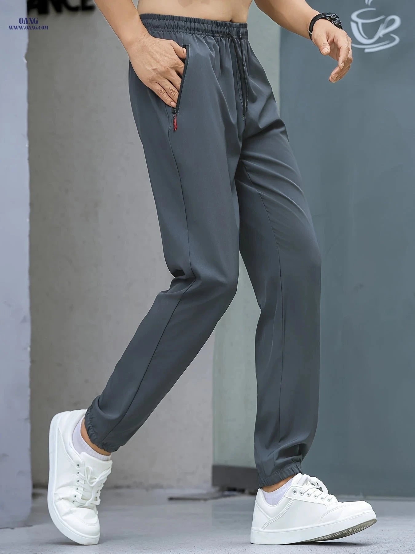 Men’s Quick-Dry Sports Pants - Lightweight Breathable Tapered Joggers   OAXG Grey / FR XS