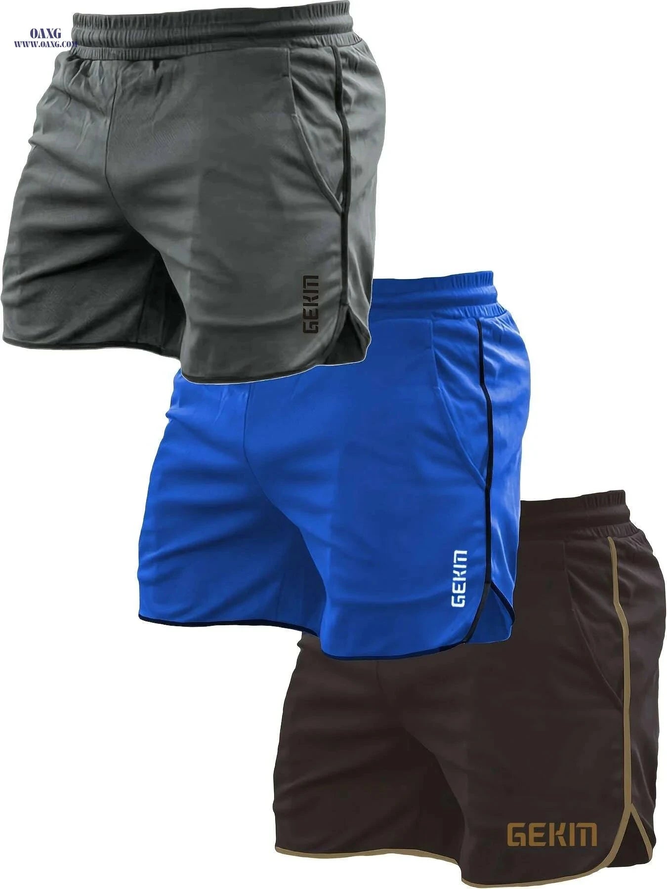 Men's Quick-Dry Sports Shorts - 5-Pocket Moisture-Wicking Fabric   OAXG Navy Blue + Black Red + Royal Blue / S
