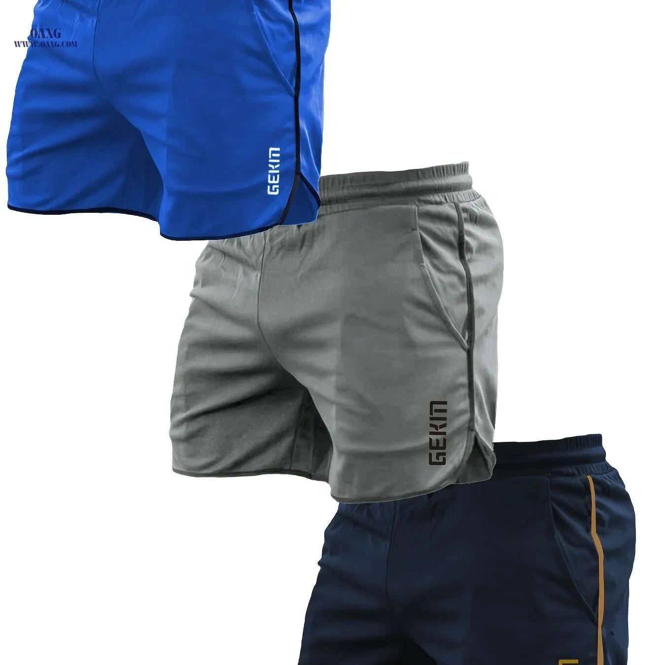 Men's Quick-Dry Sports Shorts - 5-Pocket Moisture-Wicking Fabric   OAXG Navy Blue + Black Red + Royal Blue / S