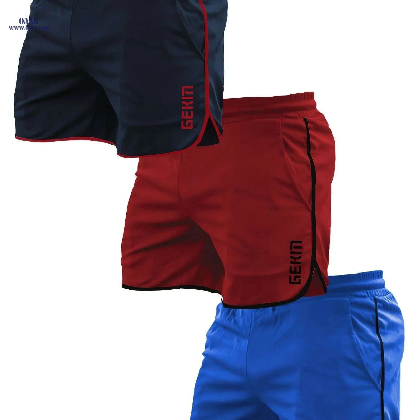 Men's Quick-Dry Sports Shorts - 5-Pocket Moisture-Wicking Fabric   OAXG Navy Blue + Black Red + Royal Blue / S