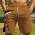 Men's Quick-Dry Summer Shorts - Beige & Black Geometric Print   OAXG Bronze / S