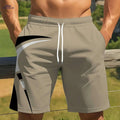 Men's Quick-Dry Summer Shorts - Beige Geometric Print Beachwear   OAXG 