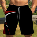 Men's Quick-Dry Summer Shorts - Beige Geometric Print Beachwear   OAXG Khaki / S