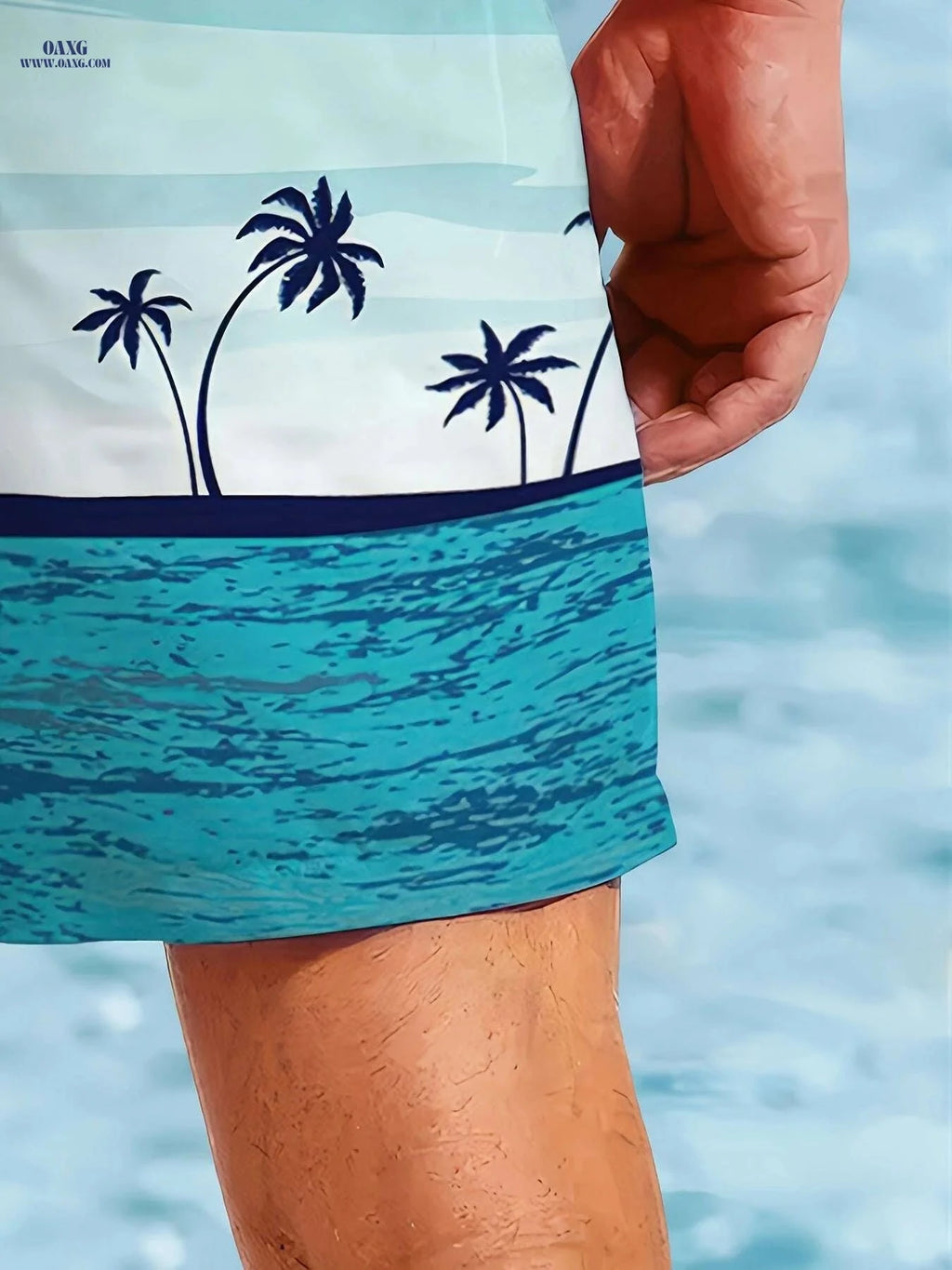 Men's Quick-Dry Swim Shorts - Lightweight Beach Trunks, Turquoise Print   OAXG Mixed Color / S