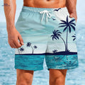 Men's Quick-Dry Swim Shorts - Lightweight Beach Trunks, Turquoise Print   OAXG Mixed Color / S