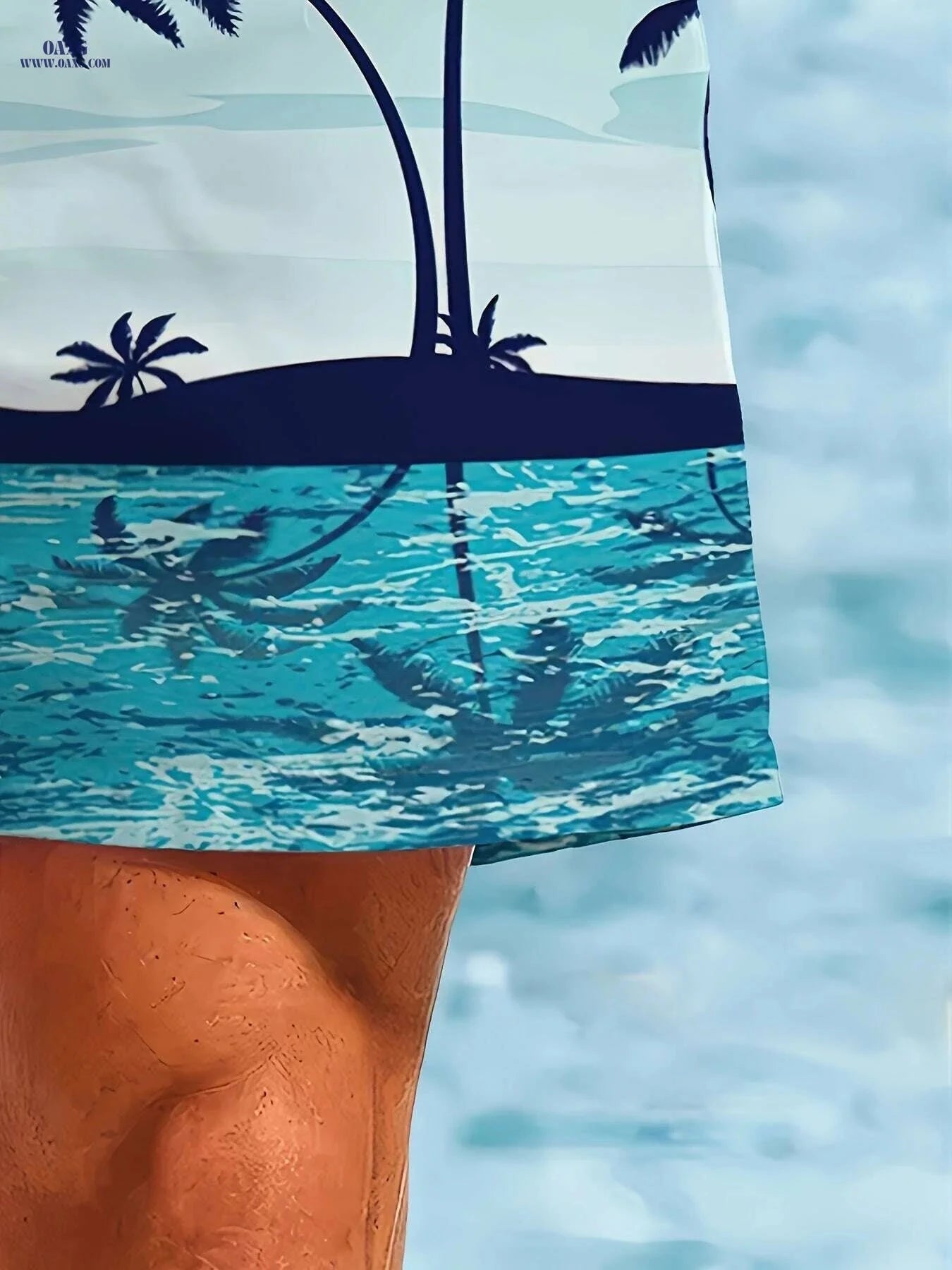 Men's Quick-Dry Swim Shorts - Lightweight Beach Trunks, Turquoise Print   OAXG Mixed Color / S