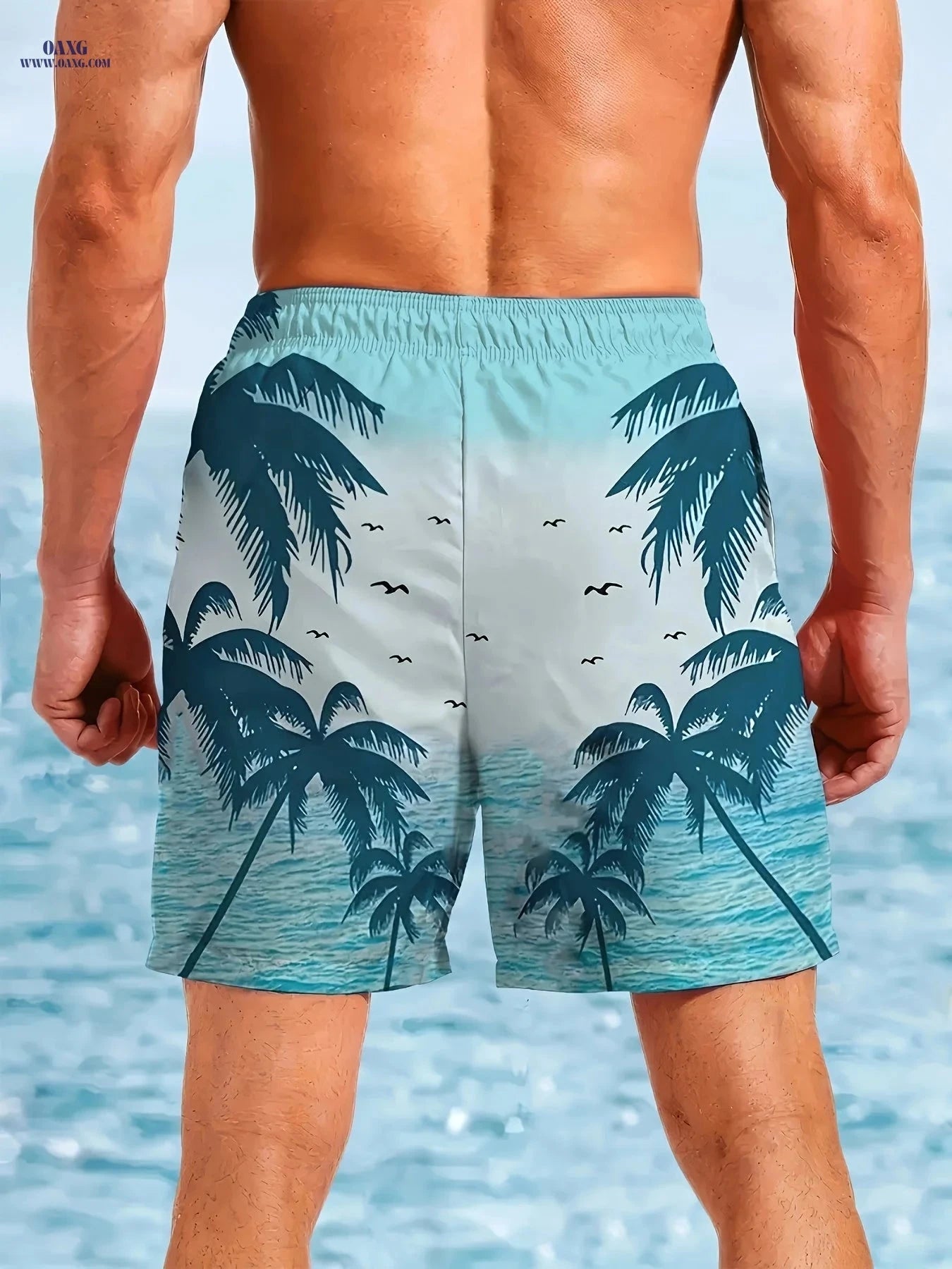 Men's Quick-Dry Swim Shorts - Lightweight Tropical Print Beachwear   OAXG Mixed Color / FR M