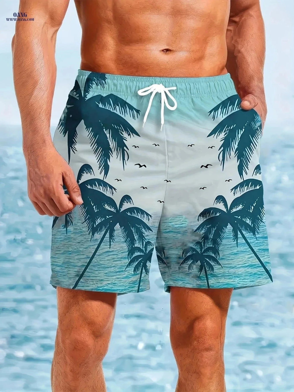 Men's Quick-Dry Swim Shorts - Lightweight Tropical Print Beachwear   OAXG Mixed Color / FR M