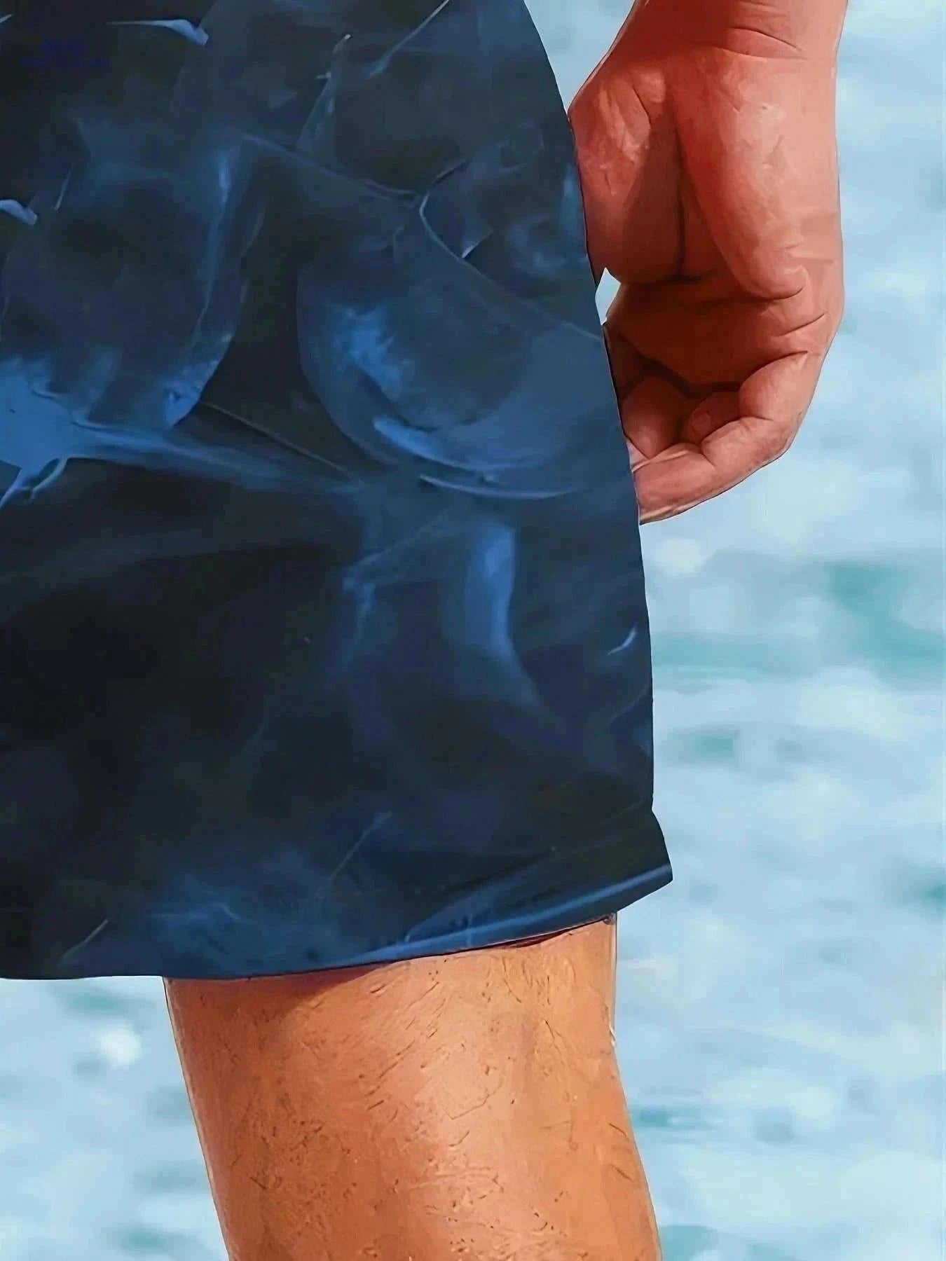 Men's Quick-Dry Swim Shorts - Navy Blue Board Shorts with Drawstring   OAXG Mixed Color / S