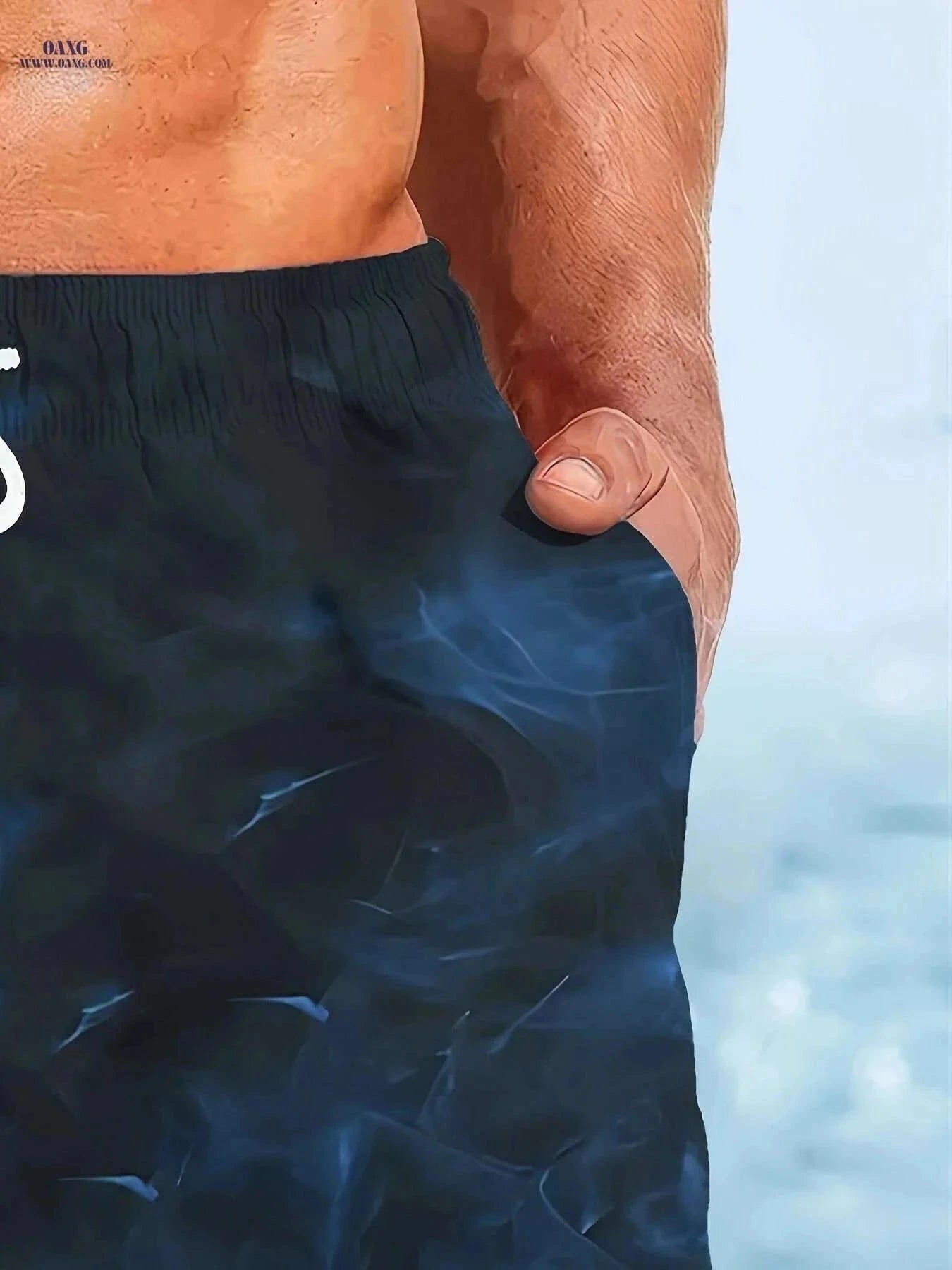 Men's Quick-Dry Swim Shorts - Navy Blue Board Shorts with Drawstring   OAXG Mixed Color / S