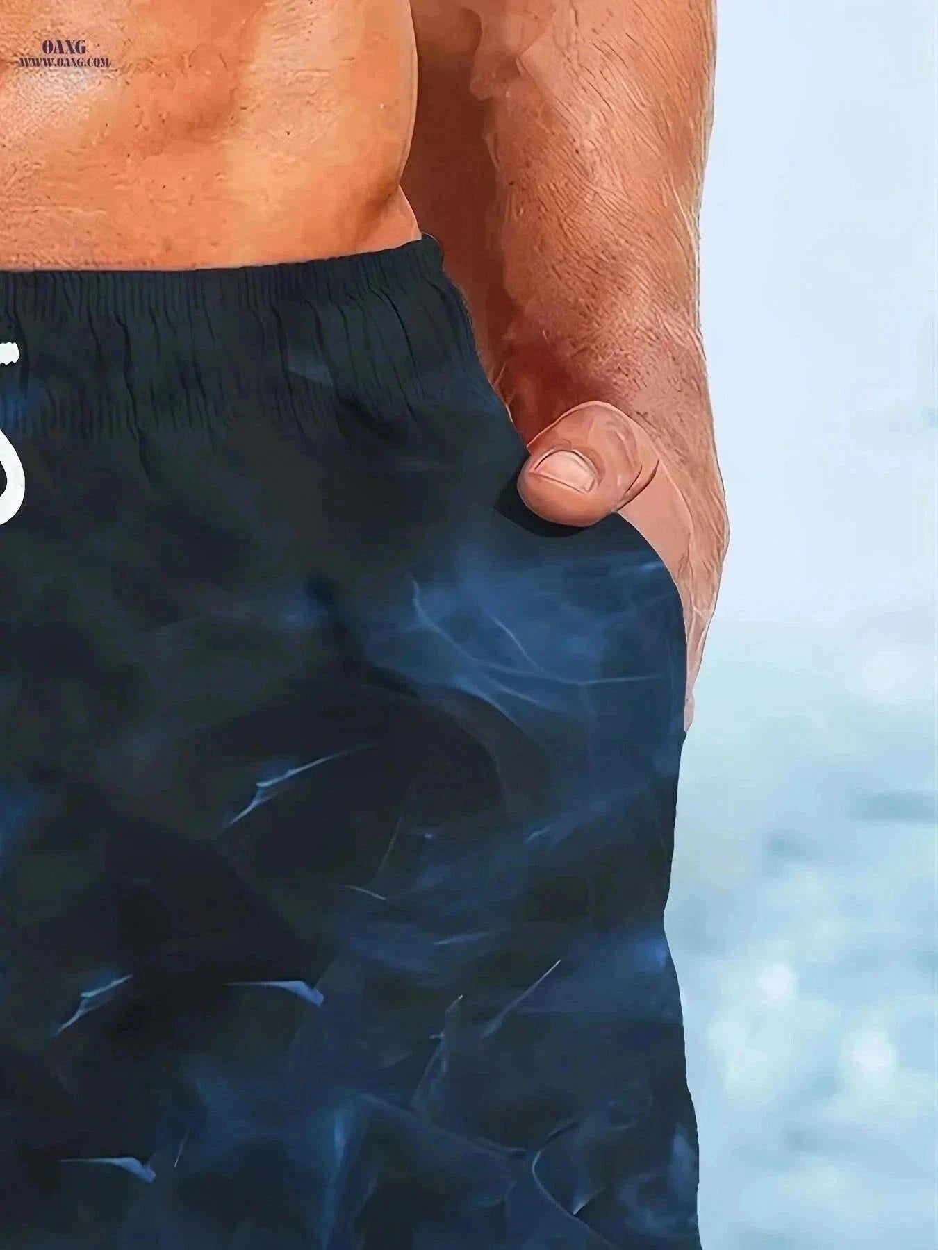 Men's Quick-Dry Swim Shorts - Navy Blue Board Shorts with Drawstring   OAXG Mixed Color / S