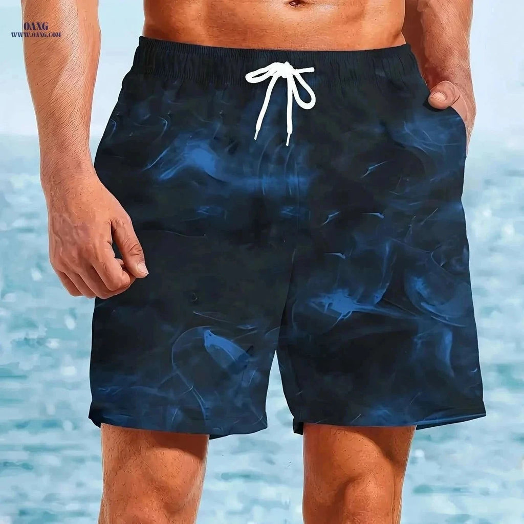 Men's Quick-Dry Swim Shorts - Navy Blue Board Shorts with Drawstring   OAXG Mixed Color / S
