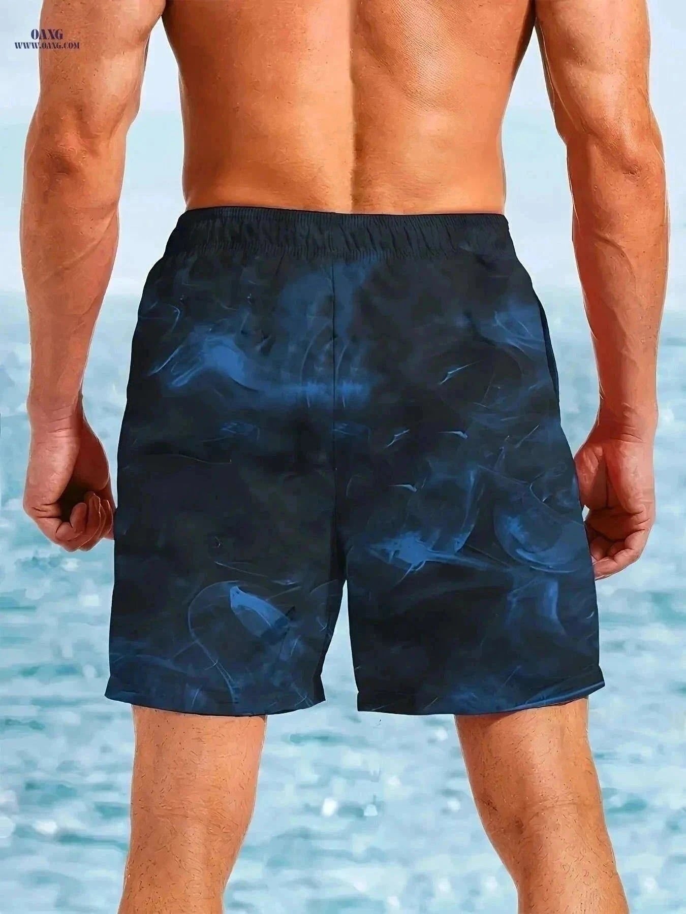 Men's Quick-Dry Swim Shorts - Navy Blue Board Shorts with Drawstring   OAXG Mixed Color / S