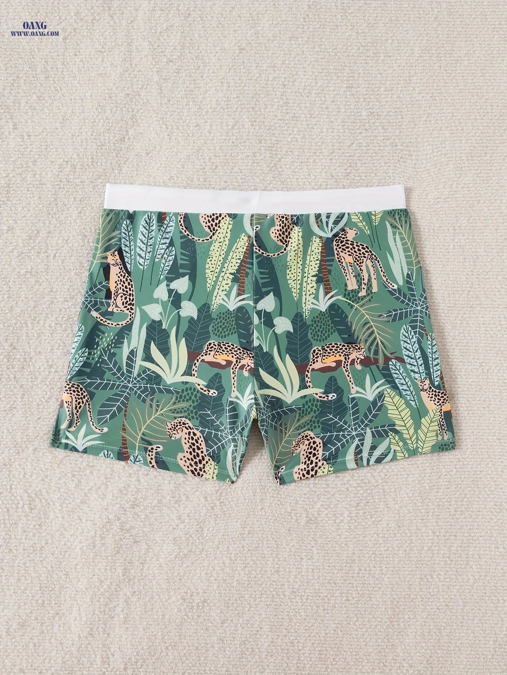 Men's Quick-Dry Swim Shorts - Tropical Leopard Print with Drawstring   OAXG 