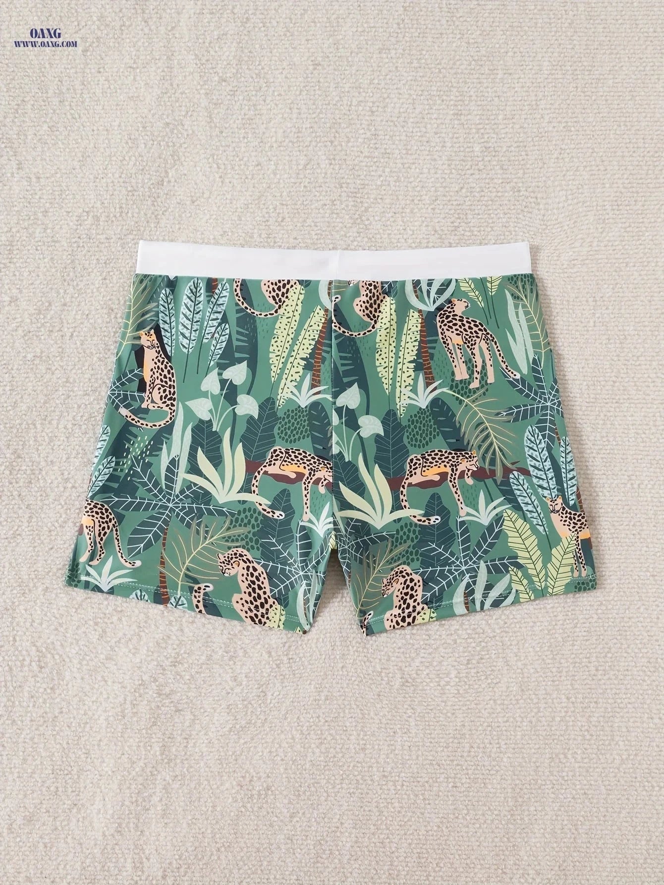 Men's Quick-Dry Swim Shorts - Tropical Leopard Print with Drawstring   OAXG 
