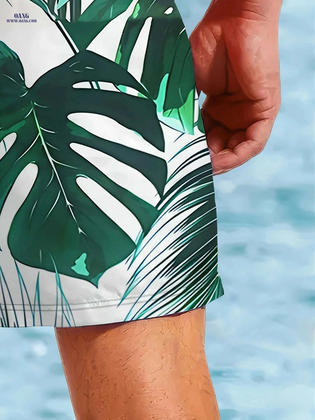 Men's Quick-Dry Swim Shorts - Tropical Palm Leaf Print, Lightweight Design   OAXG Mixed Color / S