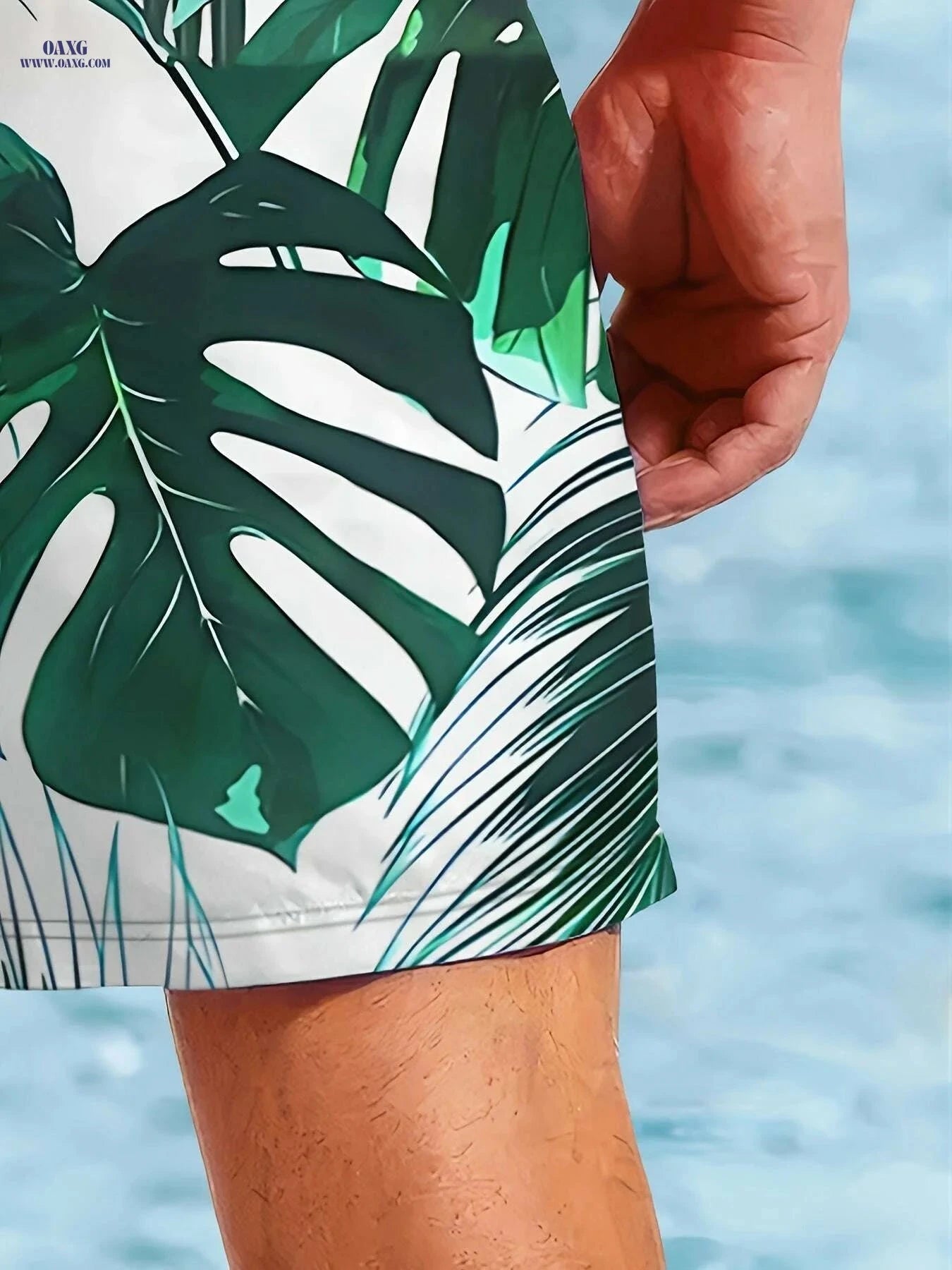 Men's Quick-Dry Swim Shorts - Tropical Palm Leaf Print, Lightweight Design   OAXG Mixed Color / S