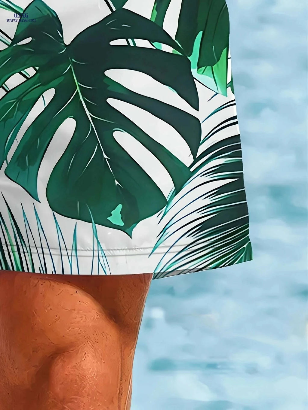 Men's Quick-Dry Swim Shorts - Tropical Palm Leaf Print, Lightweight Design   OAXG Mixed Color / S