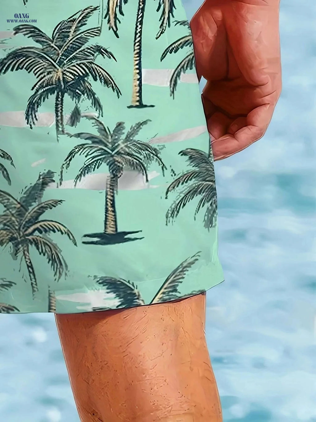 Men's Quick-Dry Swim Shorts - Tropical Palm Print Beach Board Shorts   OAXG 
