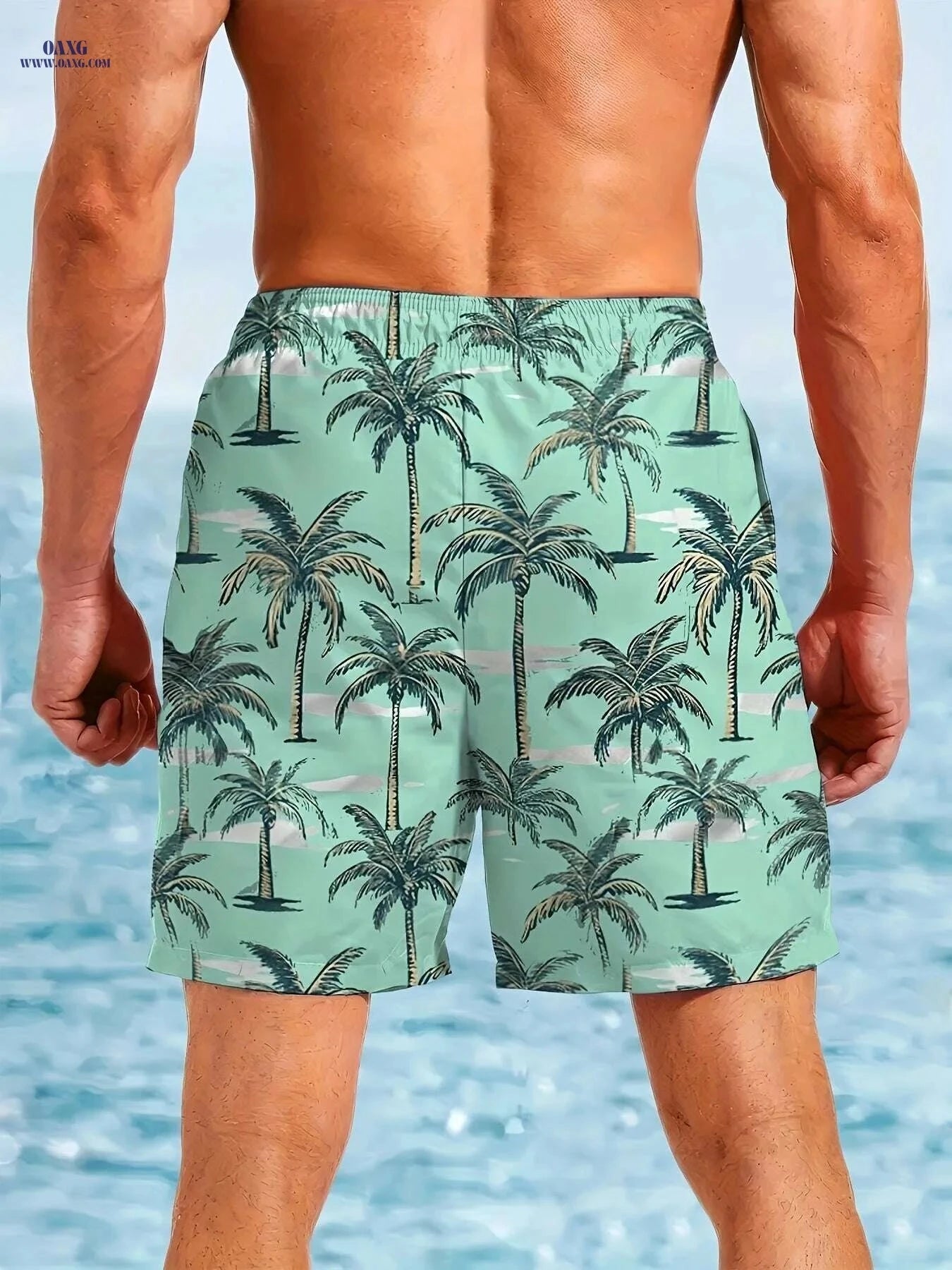 Men's Quick-Dry Swim Shorts - Tropical Palm Print Beach Board Shorts   OAXG Mixed Color / S