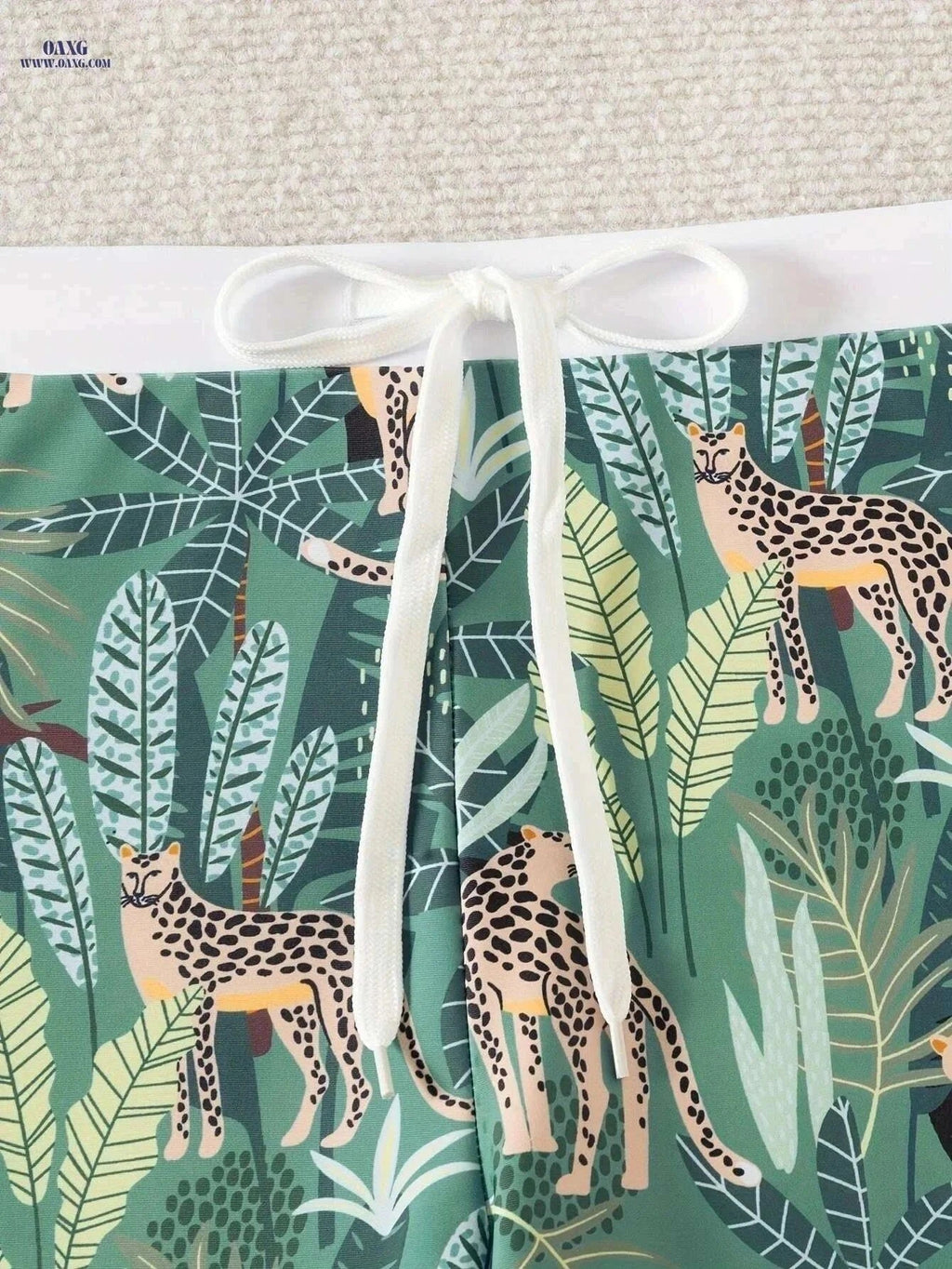 Men's Quick-Dry Swim Shorts - Tropical Print, Adjustable Drawstring   OAXG Dark Green / S