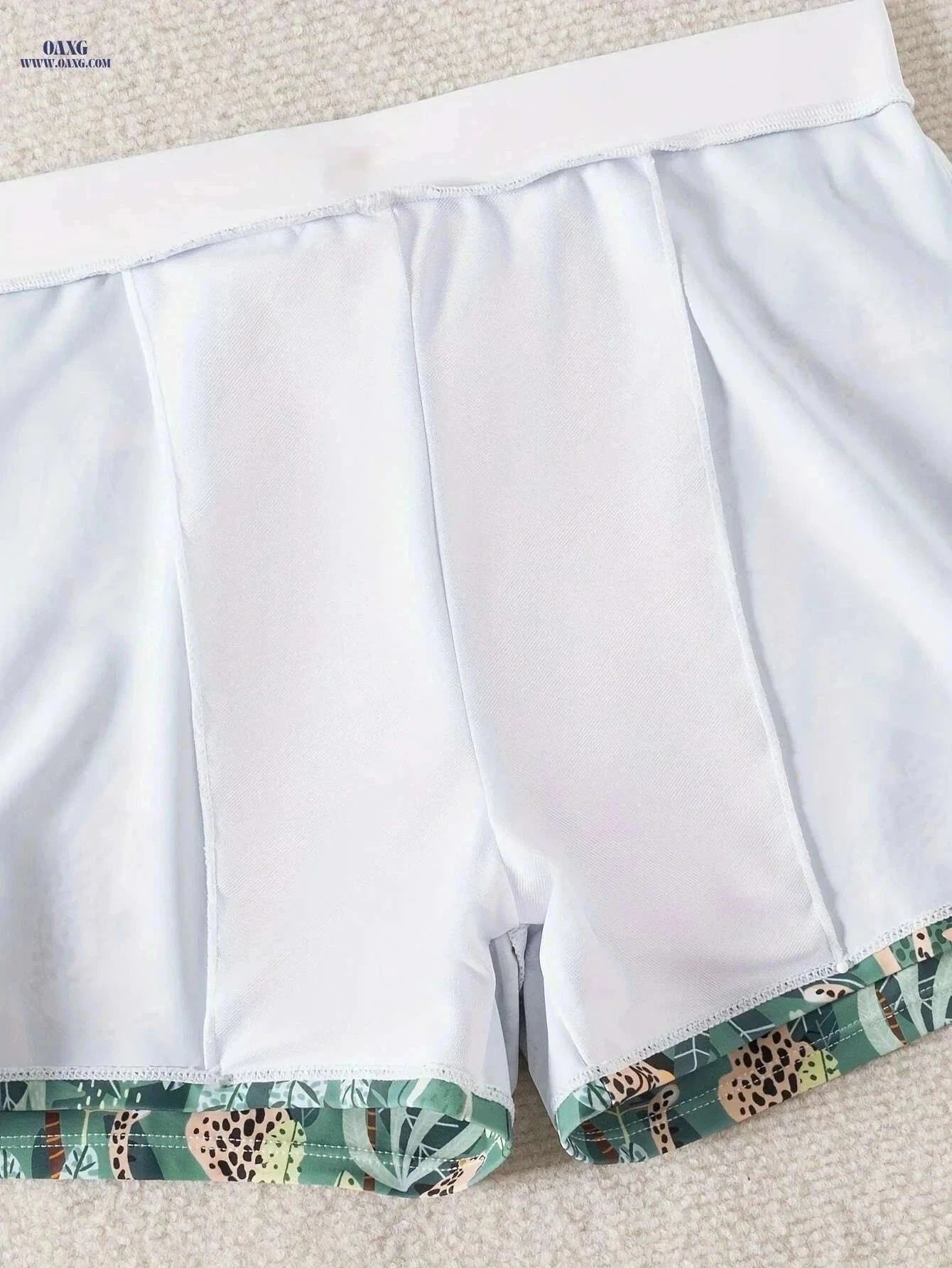 Men's Quick-Dry Swim Shorts - Tropical Print, Adjustable Drawstring   OAXG Dark Green / S