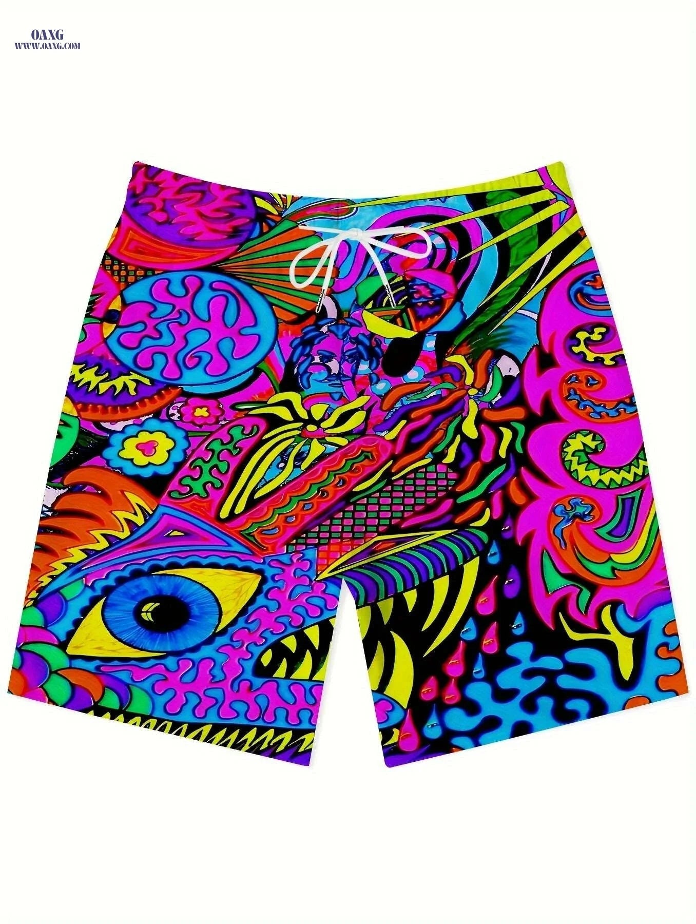 Men's Quick-Dry Swim Shorts - Vibrant All-Over Print & Pockets   OAXG Mixed Color / M
