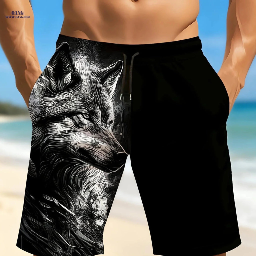 Men's Quick-Dry Swim Trunks - 3D Wolf Print with Pockets   OAXG 