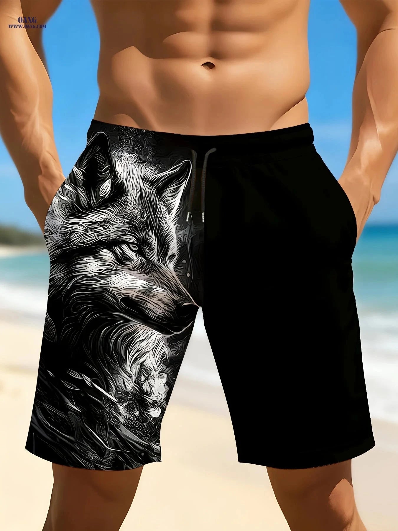 Men's Quick-Dry Swim Trunks - 3D Wolf Print with Pockets   OAXG Mixed colors / FR S
