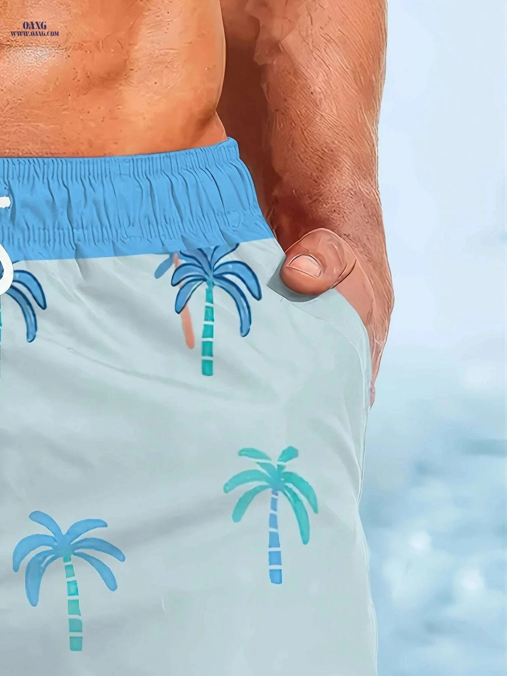 Men's Quick-Dry Swim Trunks - Lightweight Beach Shorts with Tropical Print   OAXG Mixed Color / S