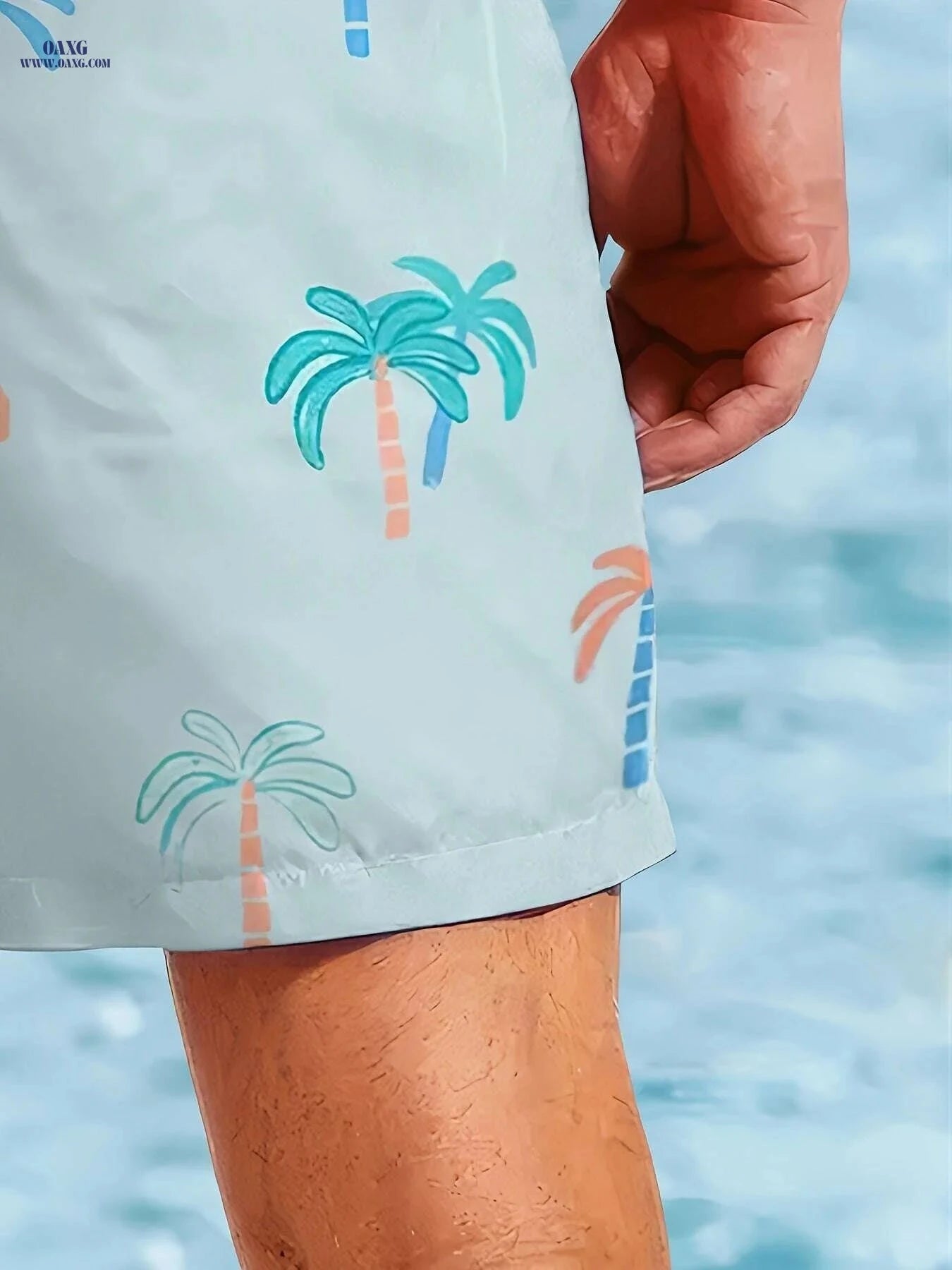 Men's Quick-Dry Swim Trunks - Lightweight Beach Shorts with Tropical Print   OAXG Mixed Color / S