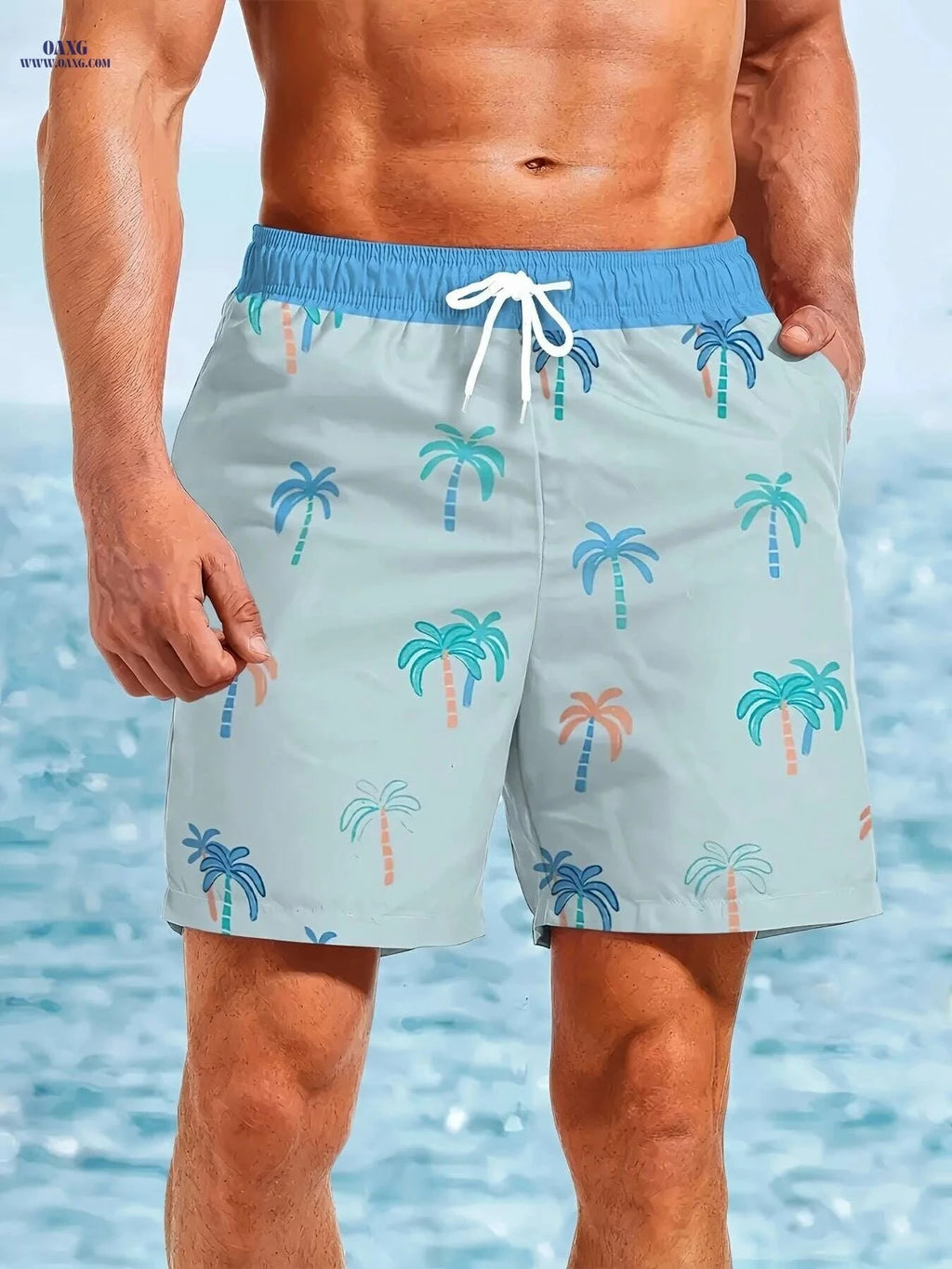 Men's Quick-Dry Swim Trunks - Lightweight Beach Shorts with Tropical Print   OAXG Mixed Color / S