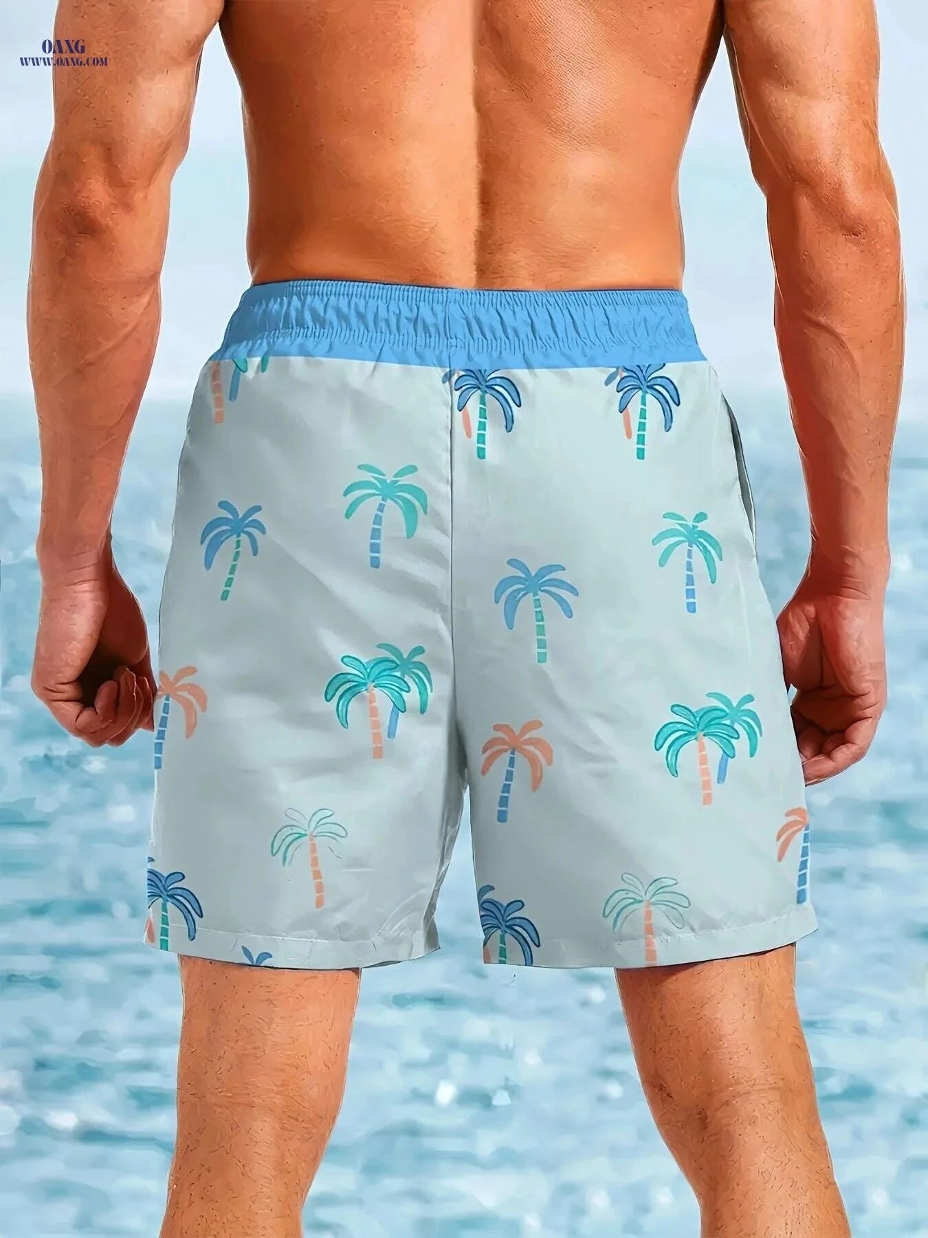 Men's Quick-Dry Swim Trunks - Lightweight Beach Shorts with Tropical Print   OAXG 