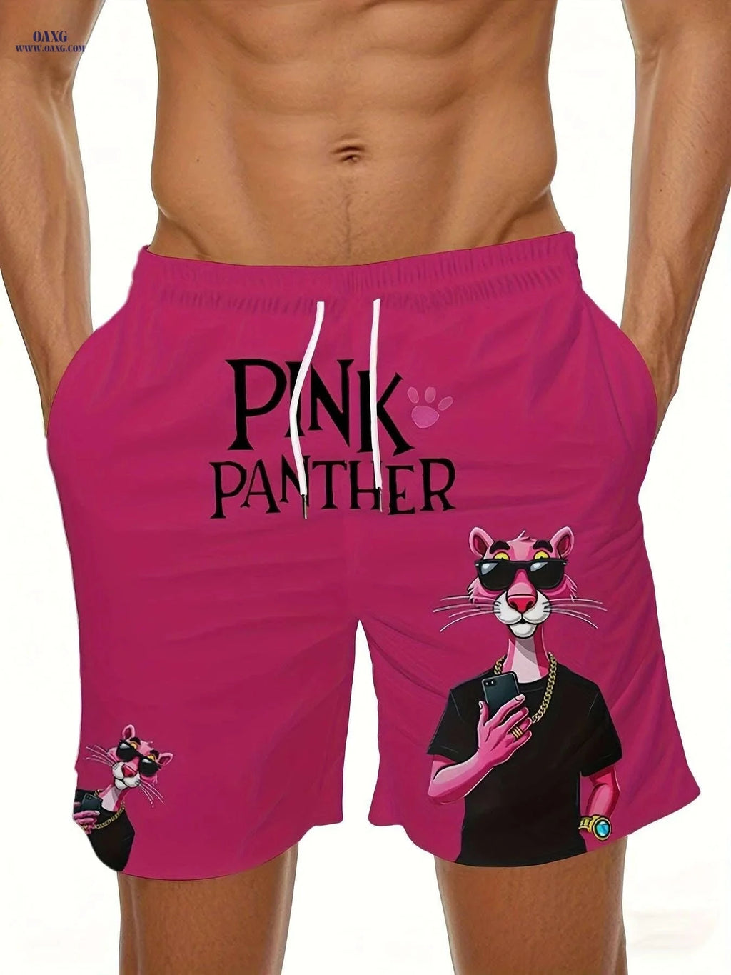 Men's Quick-Dry Swim Trunks - Pink Panther Print, Lightweight & Comfortable   OAXG 