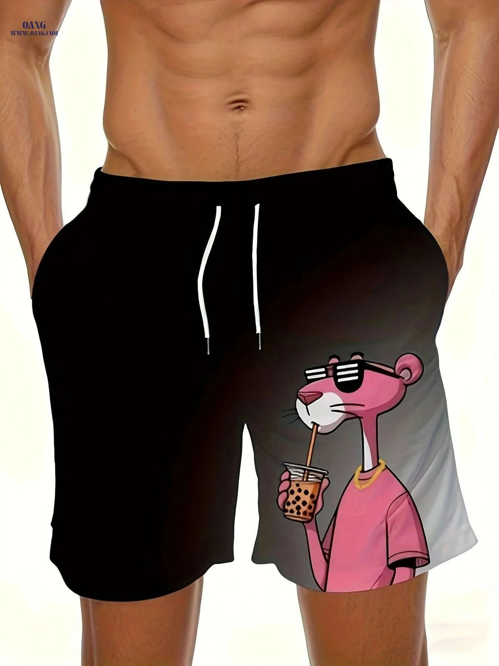 Men's Quick-Dry Swim Trunks - Pink Panther Print, Lightweight & Comfortable   OAXG Rose Red / S
