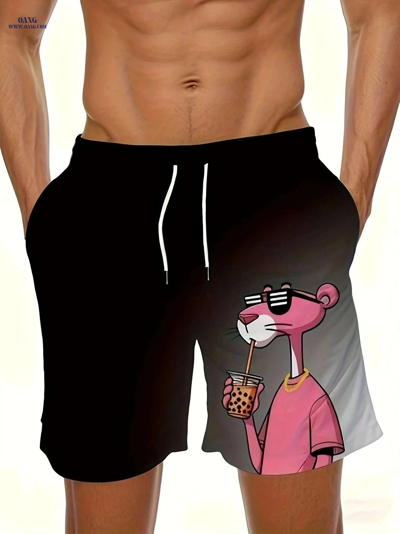 Men's Quick-Dry Swim Trunks - Pink Panther Print, Lightweight & Comfortable   OAXG Rose Red / S