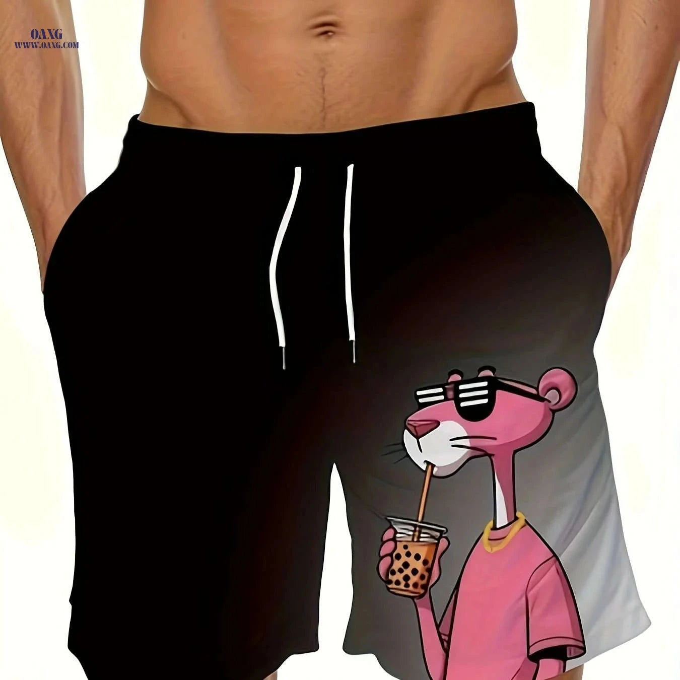 Men's Quick-Dry Swim Trunks - Pink Panther Print, Lightweight & Comfortable   OAXG Rose Red / S