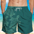 Men’s Quick-Dry Swim Trunks - Stylish Brown Shark Print, Pockets   OAXG 